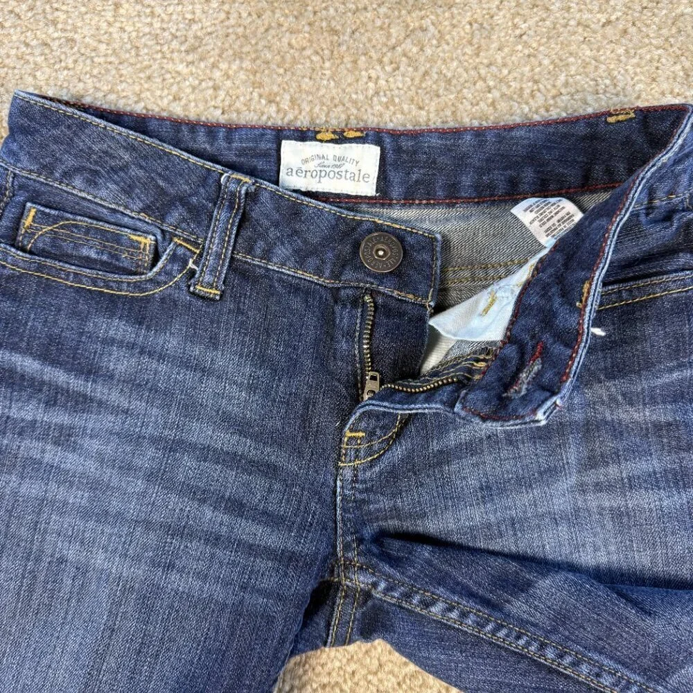 Vintage Aeropostale Women's Cropped Jeans Blue Size 00 Button Pockets Y2K F383